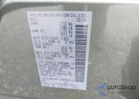 2017 Infiniti Qx60 from USA, damaged, VIN 5N1DL0MM6HC509411